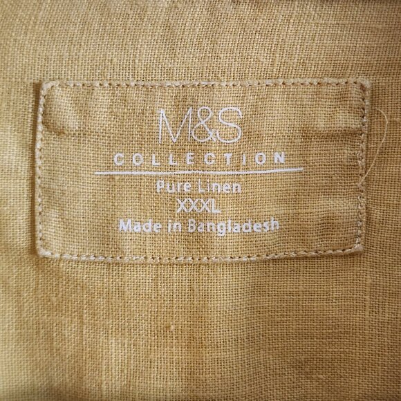 M&S Collection Linen Shirt Mens 3XL Yellow Short Sleeve Button Up Casual Pocket - Picture 3 of 10